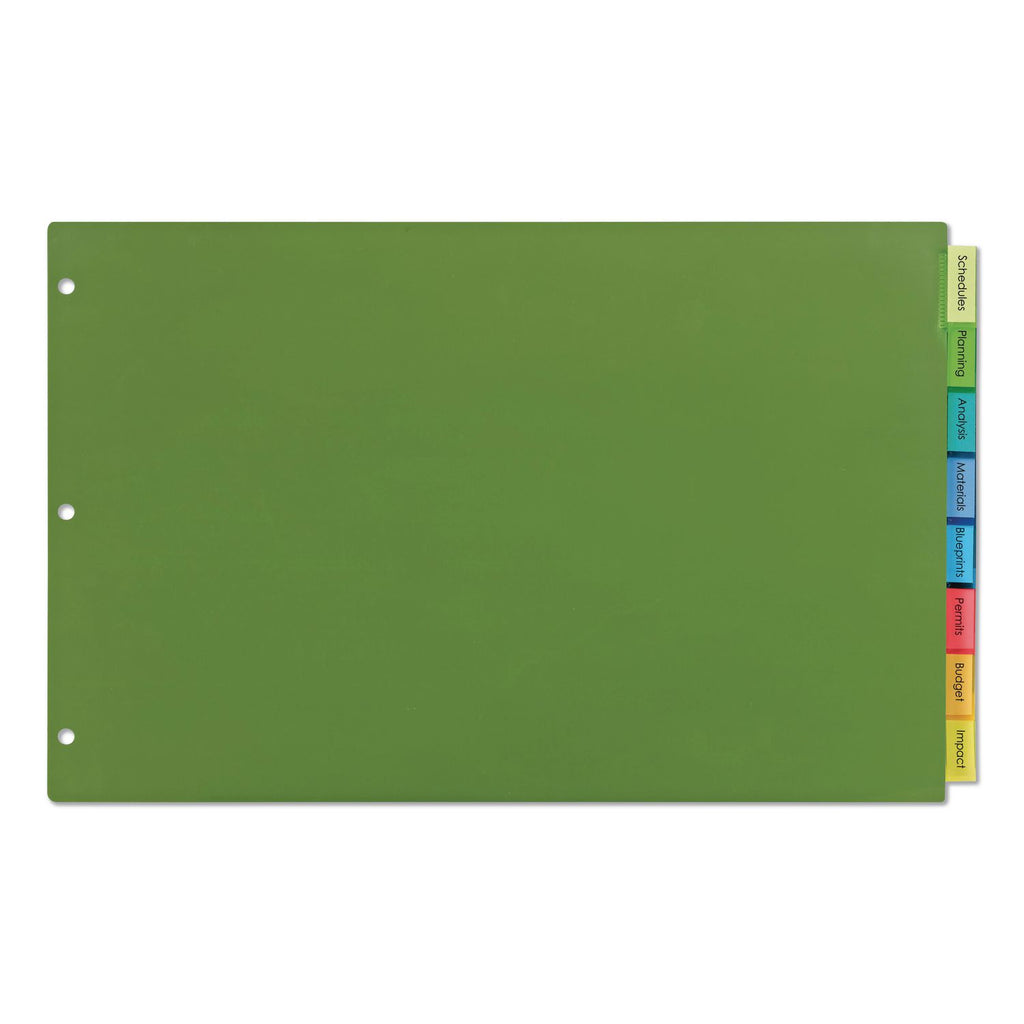 Insertable Big Tab Plastic Dividers, 8-Tab, 11 x 17, Green, 1 Set