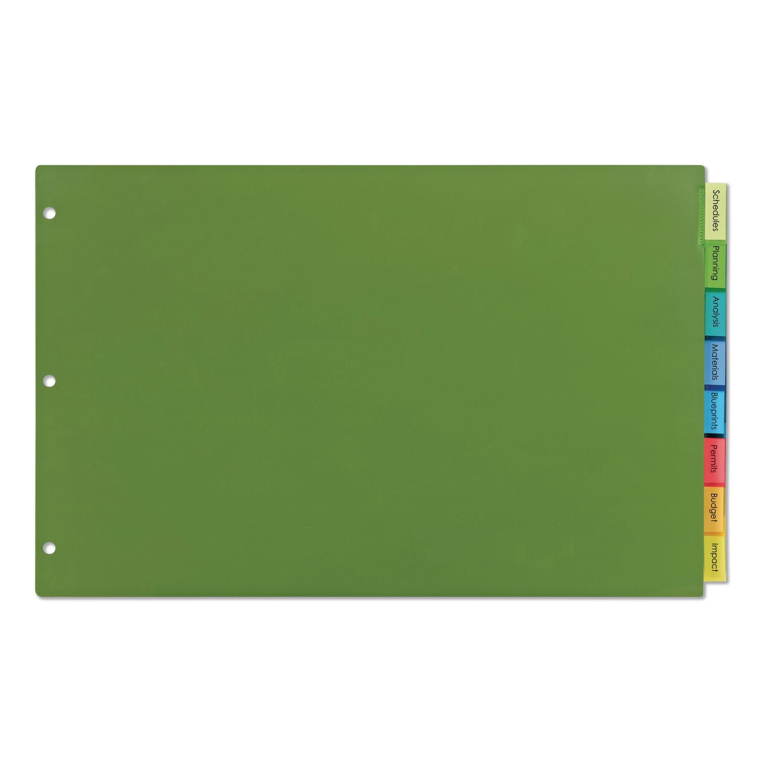 Insertable Big Tab Plastic Dividers, 8-Tab, 11 x 17, Green, 1 Set