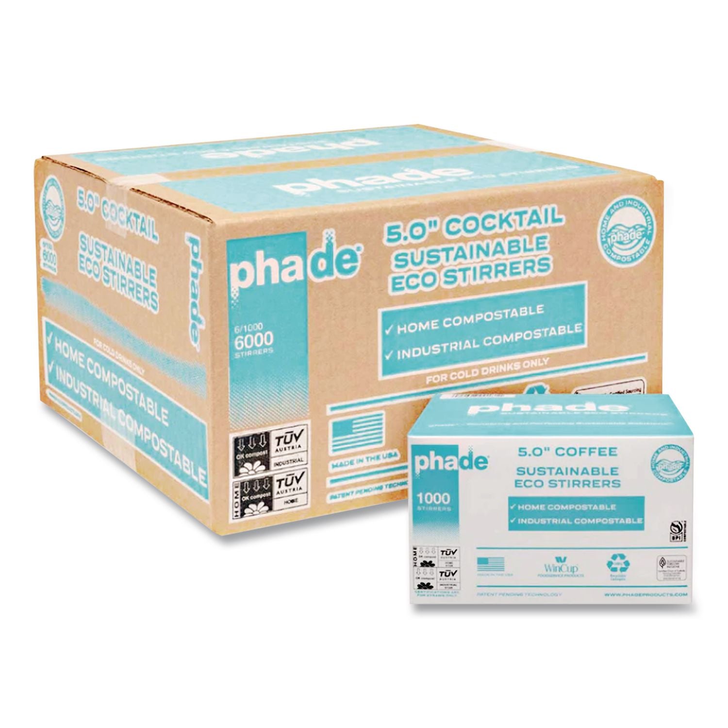 Marine Biodegradable Stir Straws, 5", PHA, Ocean Blue, 1,000/Box, 6 Boxes/Carton