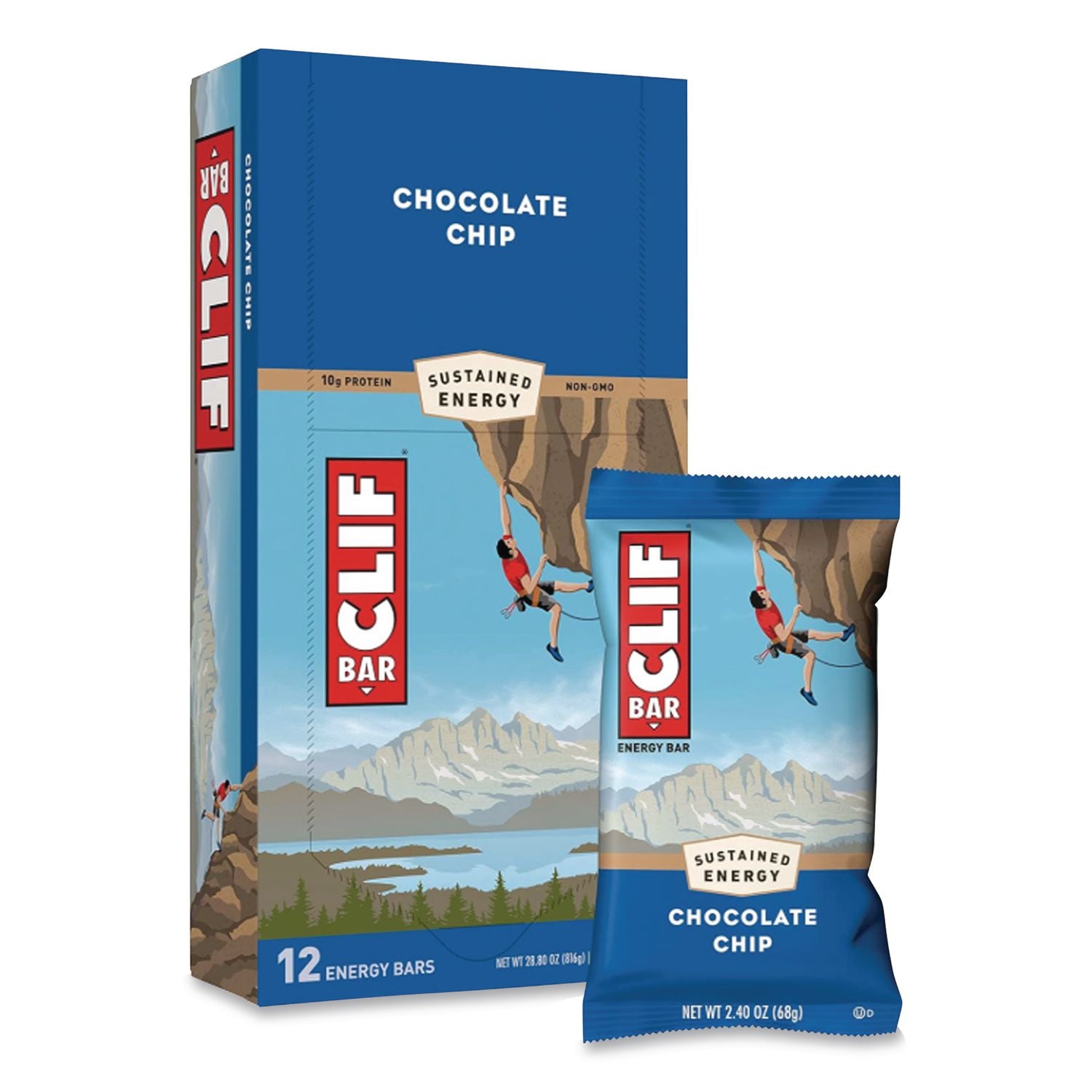Energy Bar, Chocolate Chip, 2.4 oz, 12/Box