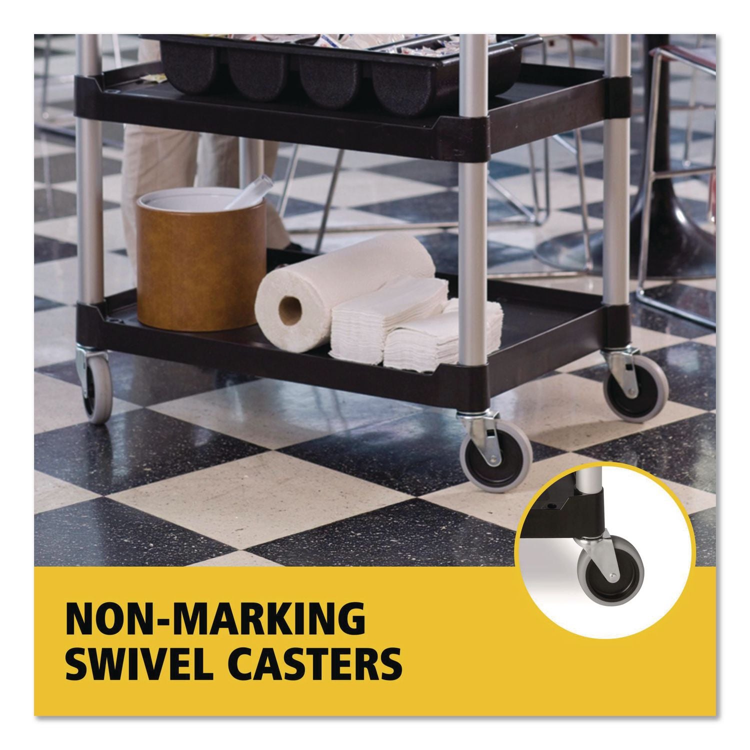 Economy Plastic Cart, Three-Shelf, 18-5/8w x 33-5/8d x 37-3/4h, Black