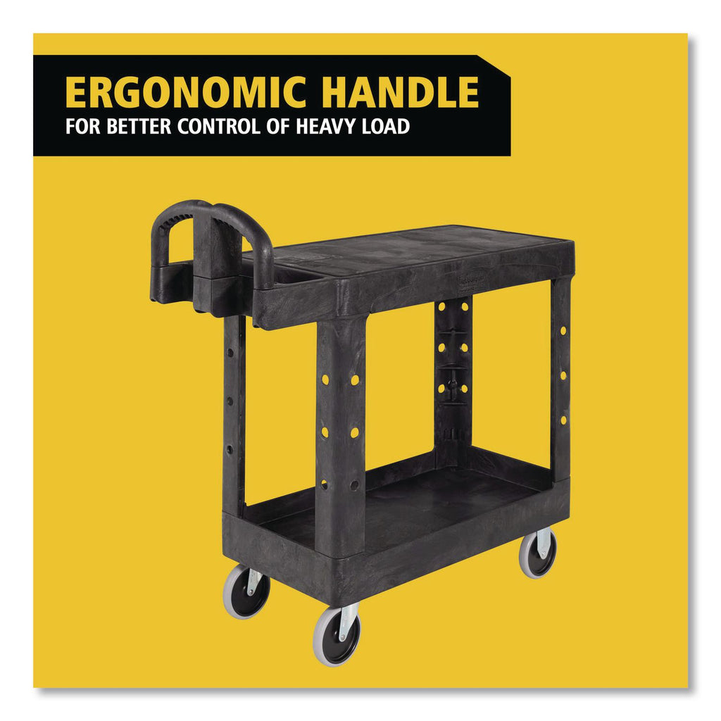 Flat Shelf Utility Cart, Plastic, 2 Shelves, 500 lb Capacity, 19.19" x 37.88" x 33.33", Black