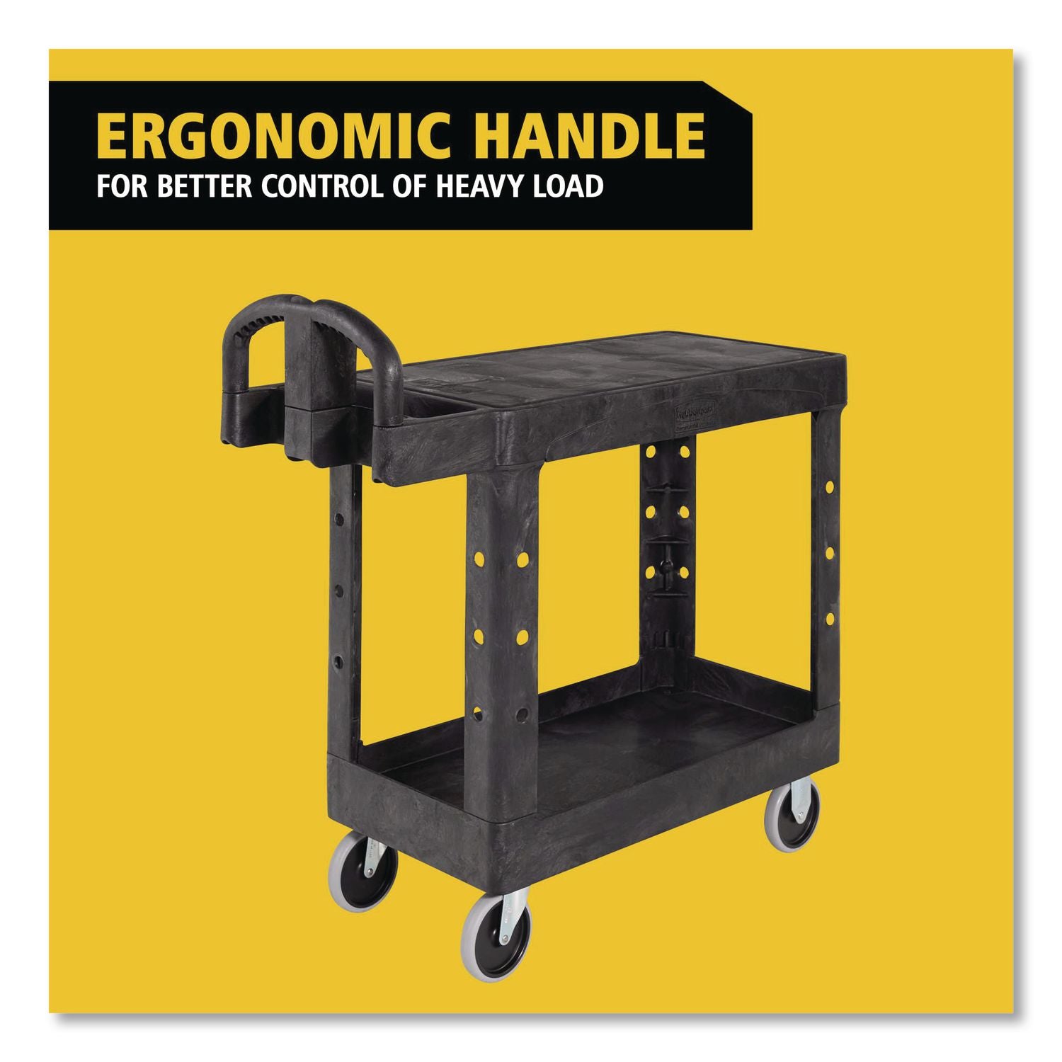 Flat Shelf Utility Cart, Plastic, 2 Shelves, 500 lb Capacity, 19.19" x 37.88" x 33.33", Black