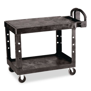 Flat Shelf Utility Cart, Plastic, 2 Shelves, 500 lb Capacity, 25.25" x 44" x 38.13", Black