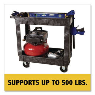 Service/Utility Carts, Plastic, 2 Shelves, 500 lb Capacity, 34.13" x 17.38" x 32.38", Black
