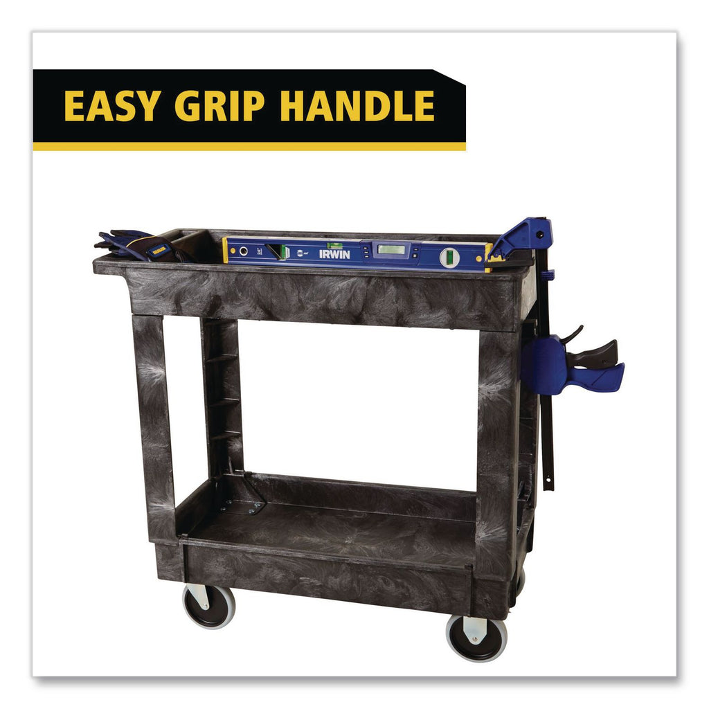 Service/Utility Carts, Plastic, 2 Shelves, 500 lb Capacity, 34.13" x 17.38" x 32.38", Black