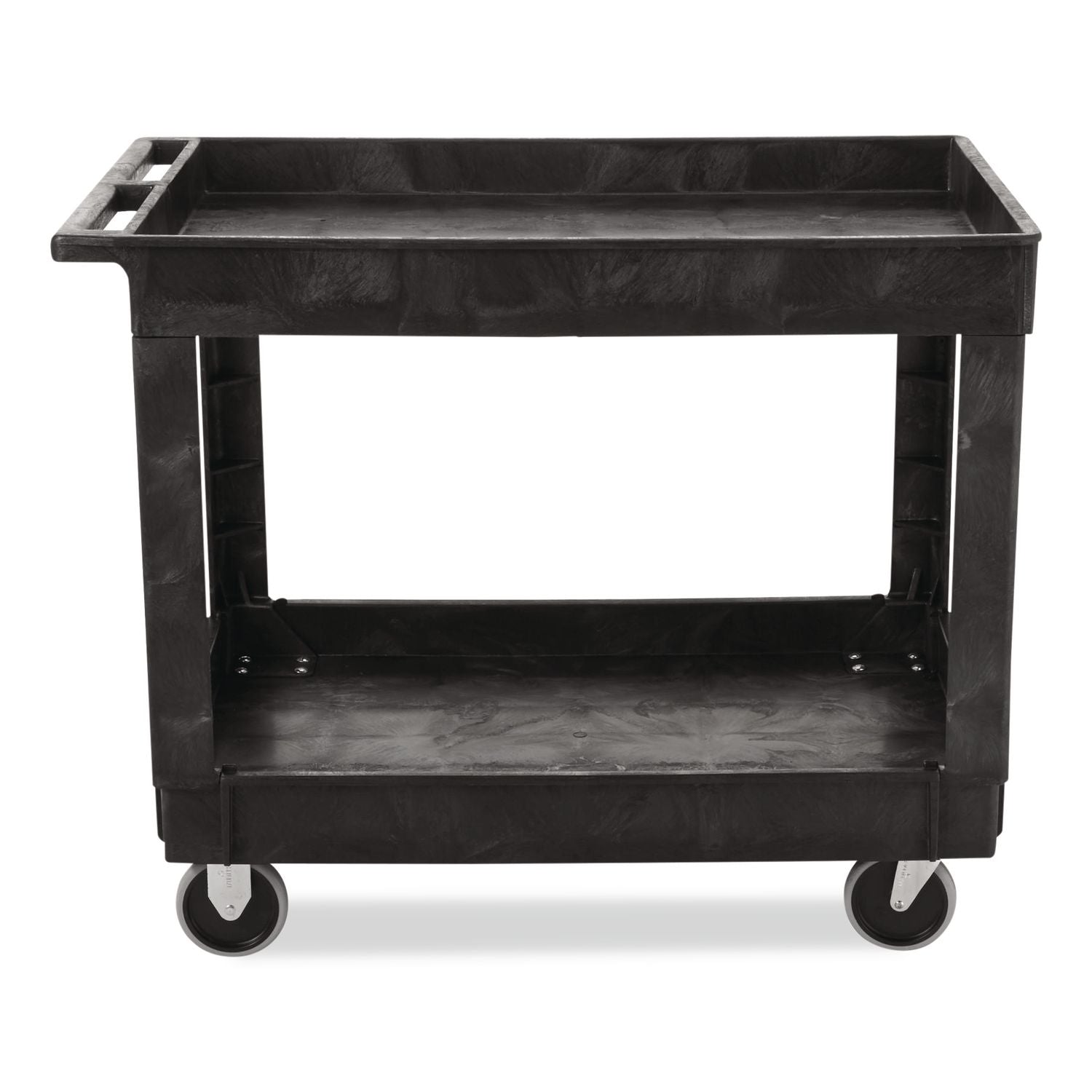 Service/Utility Carts, Plastic, 2 Shelves, 500 lb Capacity, 24" x 40" x 31.25", Black