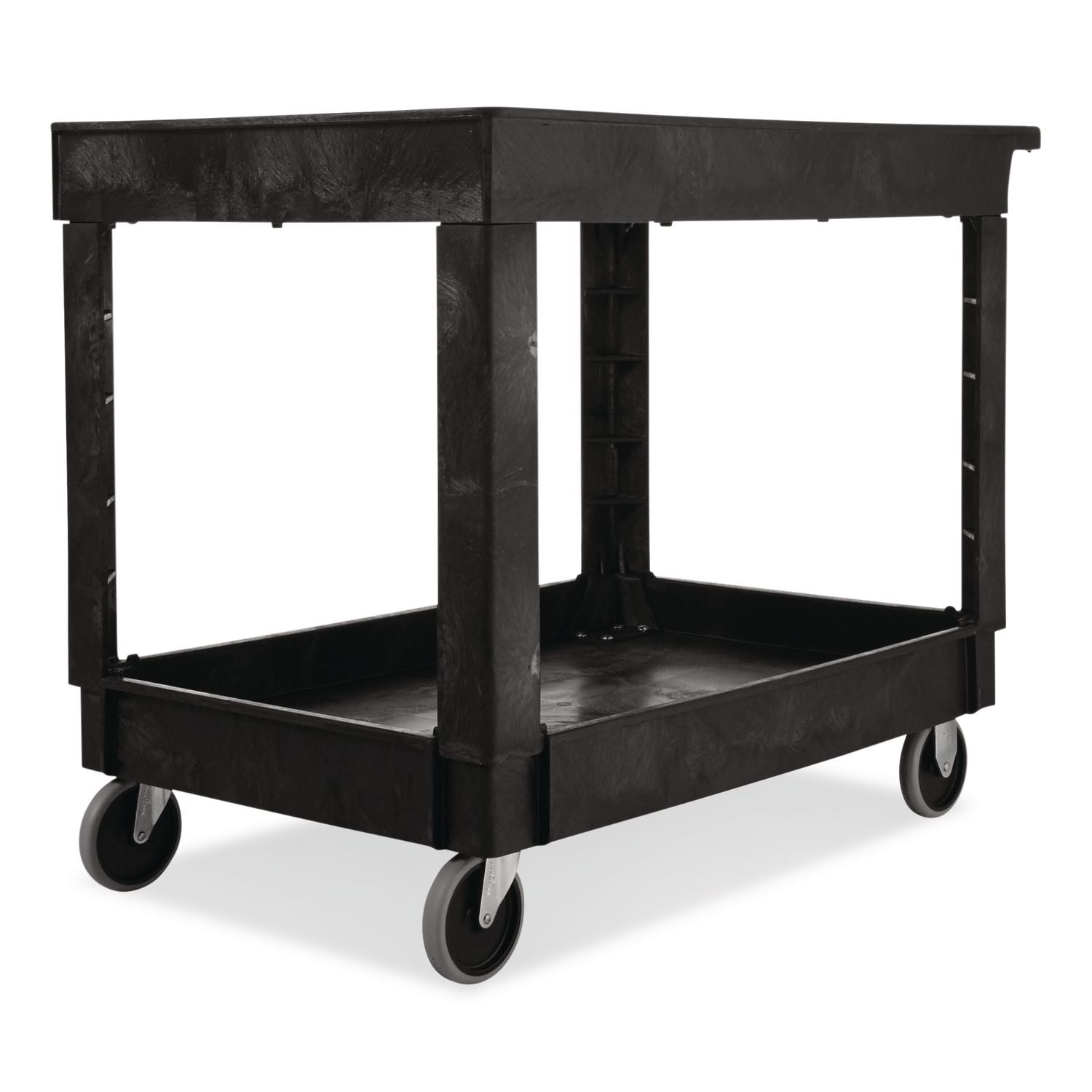 Service/Utility Carts, Plastic, 2 Shelves, 500 lb Capacity, 24" x 40" x 31.25", Black