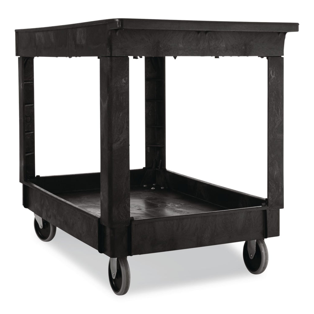 Service/Utility Carts, Plastic, 2 Shelves, 500 lb Capacity, 24" x 40" x 31.25", Black