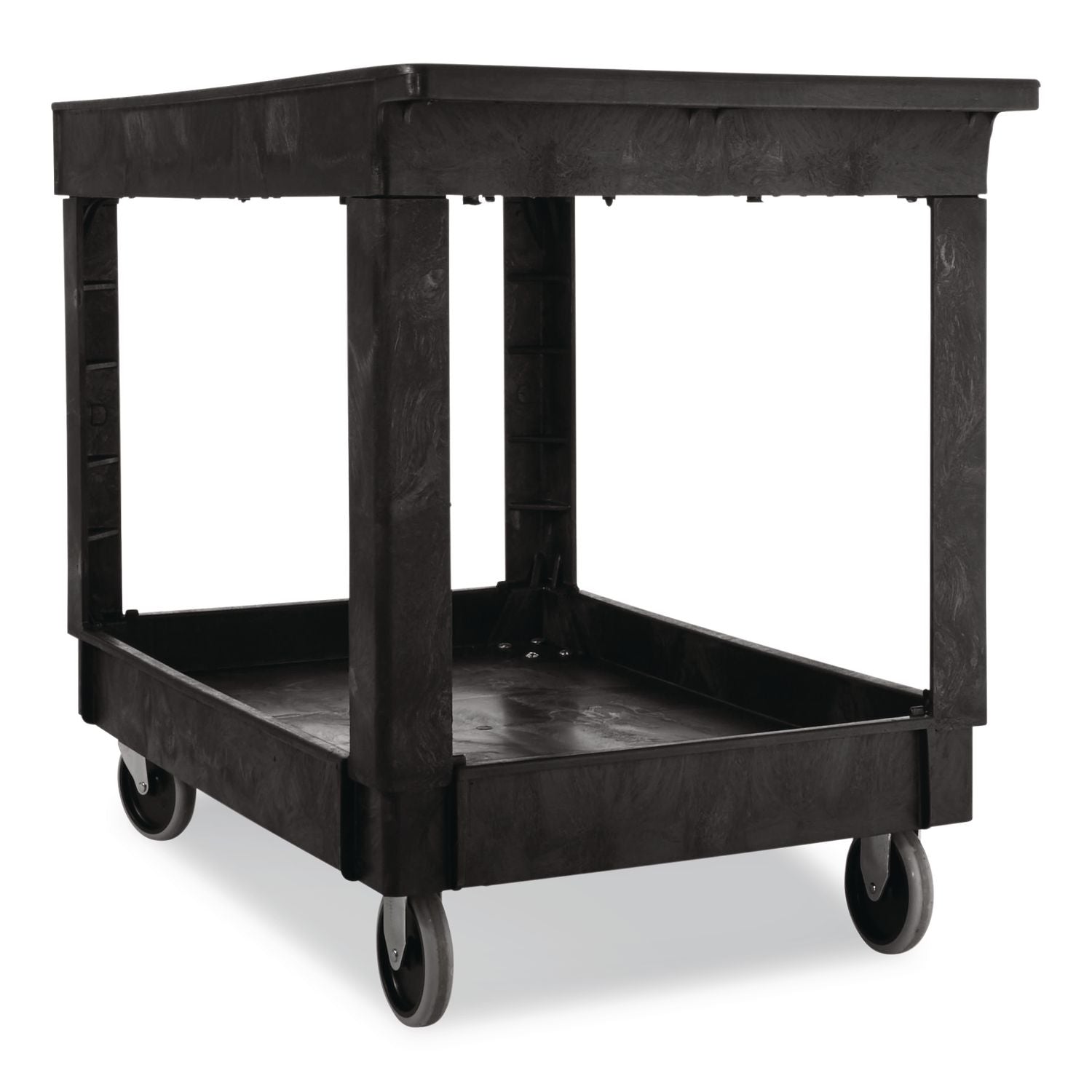 Service/Utility Carts, Plastic, 2 Shelves, 500 lb Capacity, 24" x 40" x 31.25", Black