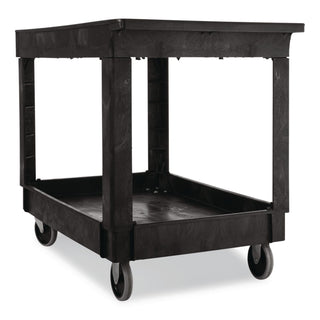 Service/Utility Carts, Plastic, 2 Shelves, 500 lb Capacity, 24" x 40" x 31.25", Black