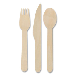 Pre-Rolled Caterwrap Kraft Napkins with Wood Cutlery, 6 x 12 Napkin;Fork;Knife;Spoon, 7" to 9", Kraft, 100/Carton