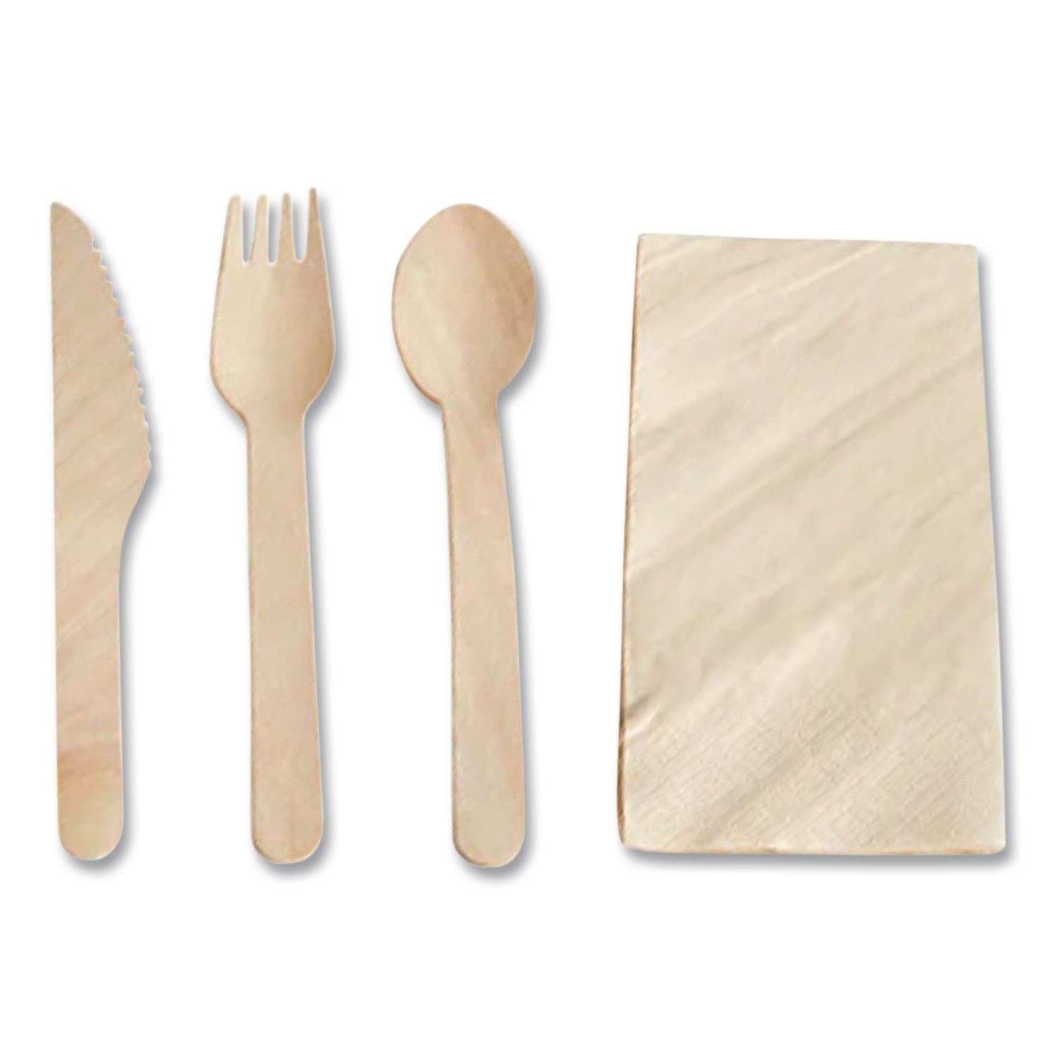 Pre-Rolled Caterwrap Kraft Napkins with Wood Cutlery, 6 x 12 Napkin;Fork;Knife;Spoon, 7" to 9", Kraft, 100/Carton