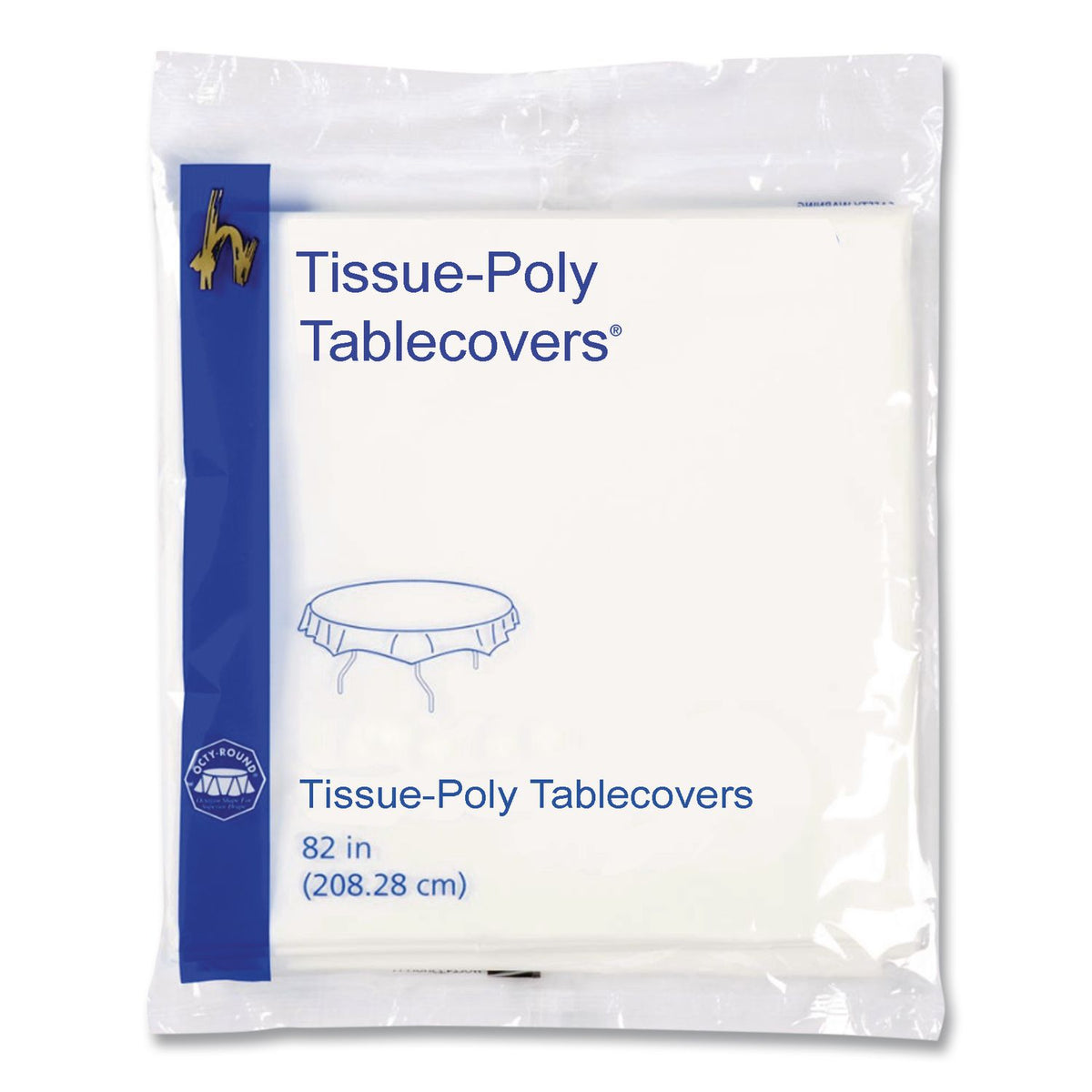 Tissue/Poly Tablecovers, 82" Diameter, White, 25/Carton