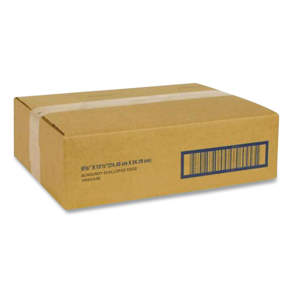 Solid Color Scalloped Edge Placemats, 9.5 x 13.5, Burgundy, 1,000/Carton