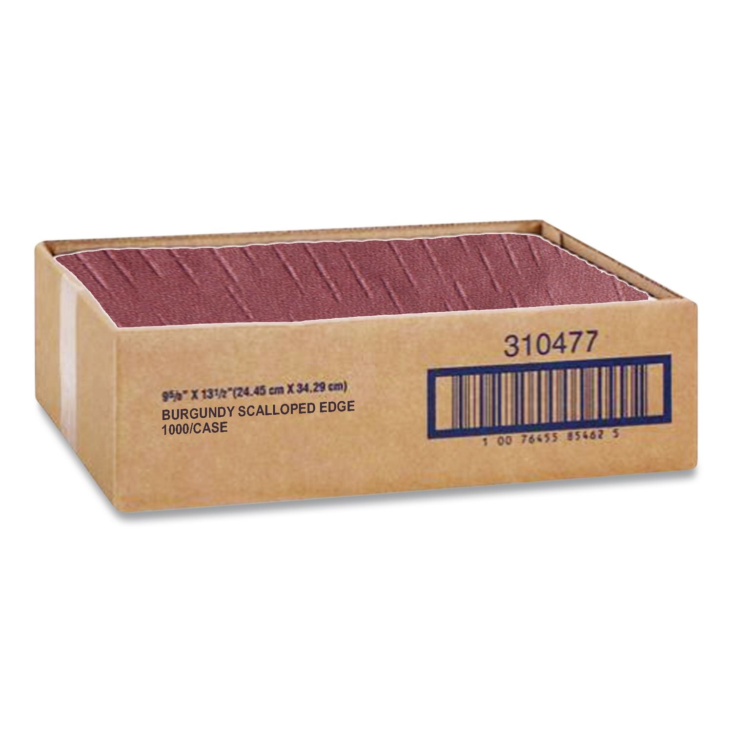 Solid Color Scalloped Edge Placemats, 9.5 x 13.5, Burgundy, 1,000/Carton