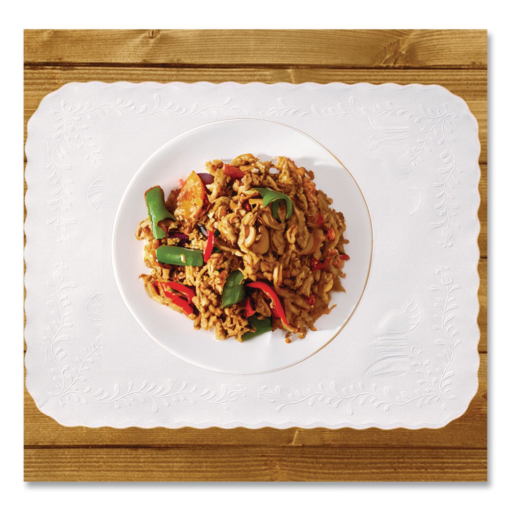 Anniversary Embossed Scalloped Edge Tray Mat, 14 x 19, White, 1,000/Carton