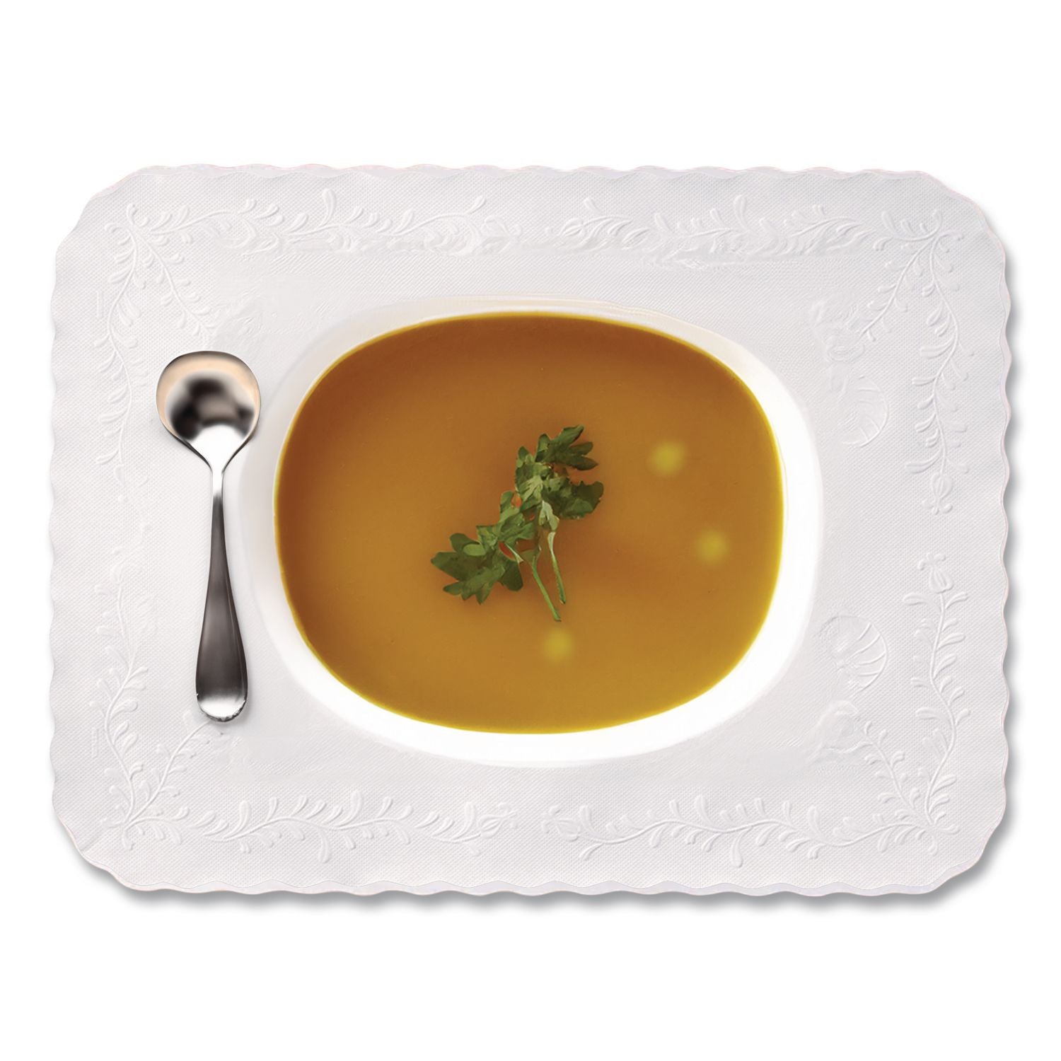 Anniversary Embossed Scalloped Edge Tray Mat, 14 x 19, White, 1,000/Carton