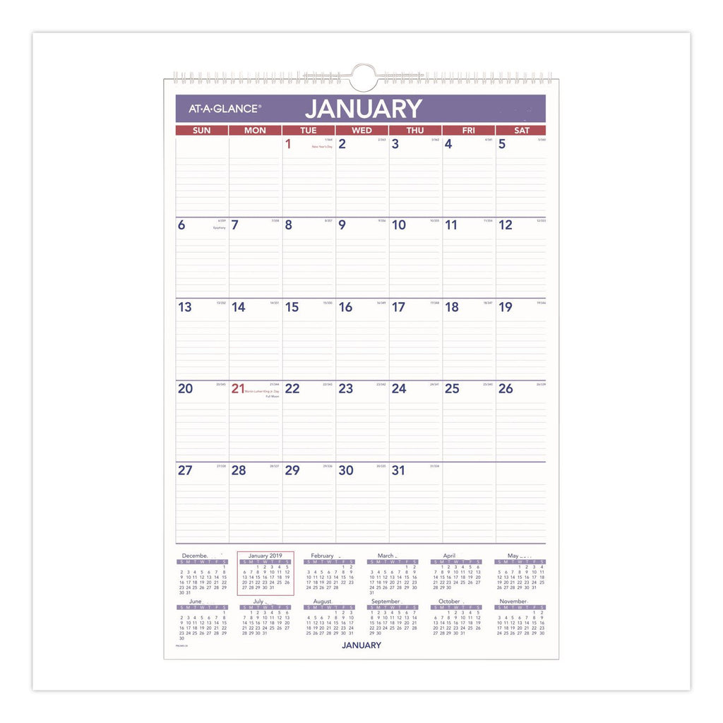 Erasable Wall Calendar, 15.5 x 22.75, White Sheets, 12-Month (Jan to Dec): 2024