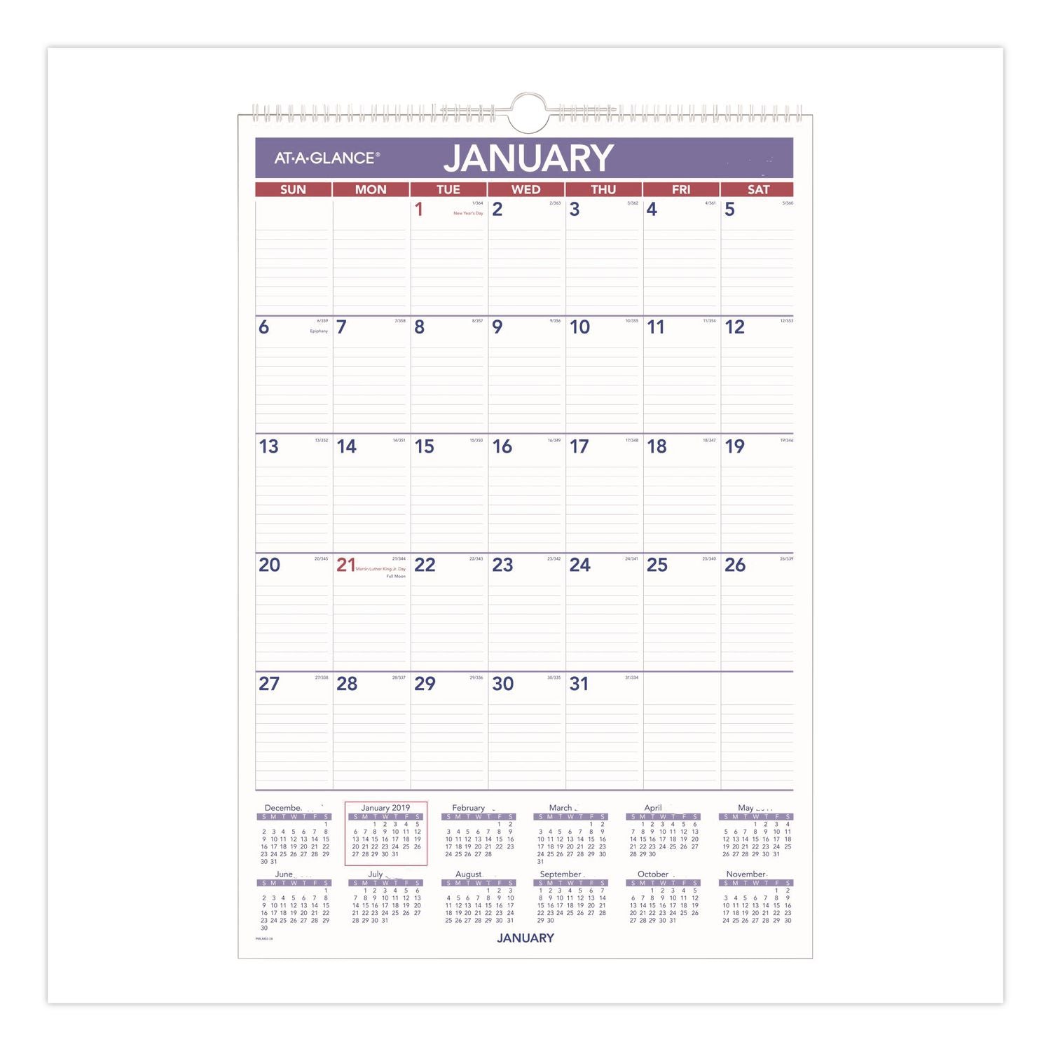 Erasable Wall Calendar, 15.5 x 22.75, White Sheets, 12-Month (Jan to Dec): 2024