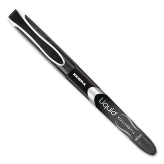 Liquid Ink Roller Ball Pen, Stick, Extra-Fine 0.5 mm, Black Ink, Black/Silver Barrel, 12/Pack