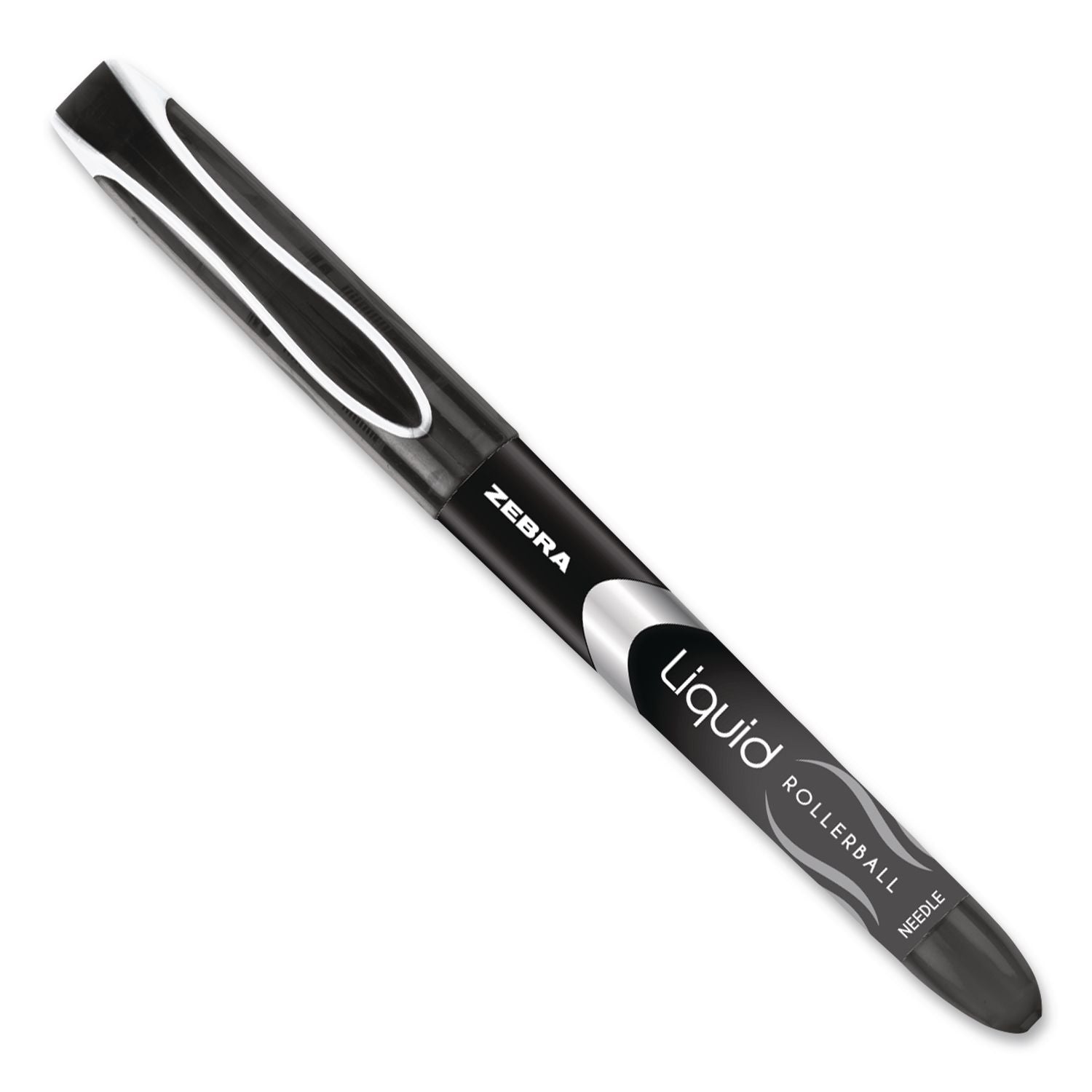 Liquid Ink Roller Ball Pen, Stick, Extra-Fine 0.5 mm, Black Ink, Black/Silver Barrel, 12/Pack