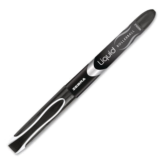 Liquid Ink Roller Ball Pen, Stick, Extra-Fine 0.5 mm, Black Ink, Black/Silver Barrel, 12/Pack