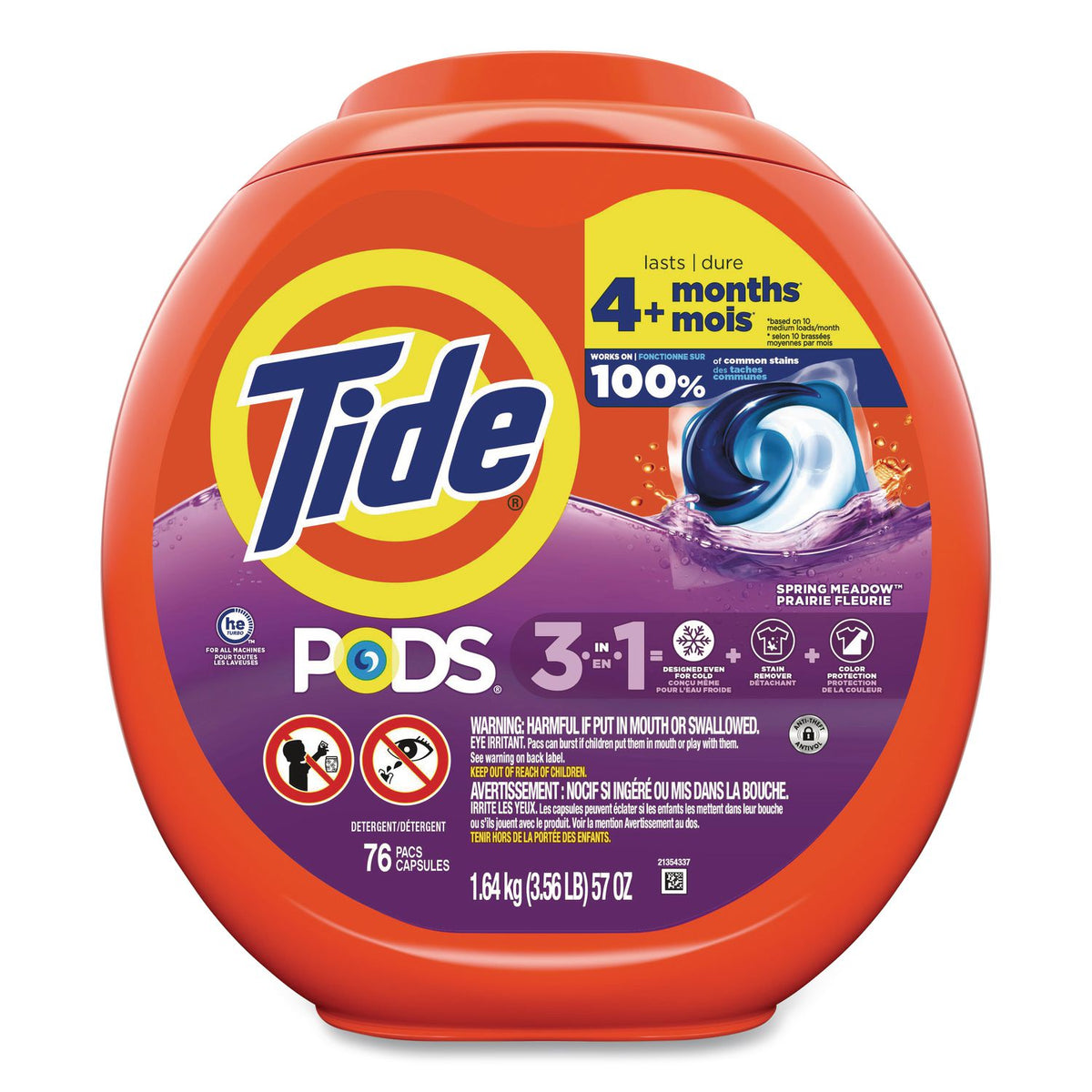 PODS Laundry Detergent, Spring Meadow, 66 oz Tub, 76 Pacs/Tub