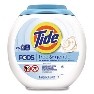 PODS Laundry Detergent, Free and Gentle, 63 oz Tub, 76 Pacs/Tub, 4 Tubs/Carton