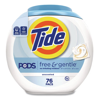 PODS Laundry Detergent, Free and Gentle, 63 oz Tub, 76 Pacs/Tub, 4 Tubs/Carton