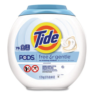 PODS Laundry Detergent, Free and Gentle, 63 oz Tub, 76 Pacs/Tub