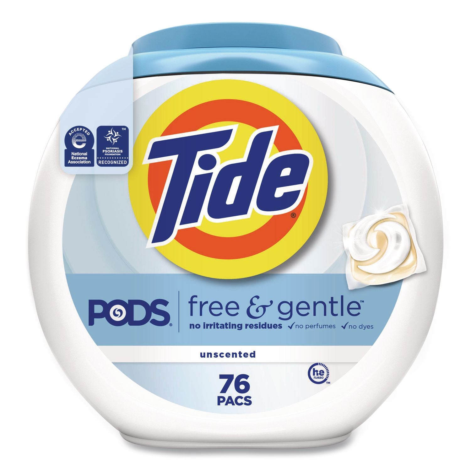 PODS Laundry Detergent, Free and Gentle, 63 oz Tub, 76 Pacs/Tub