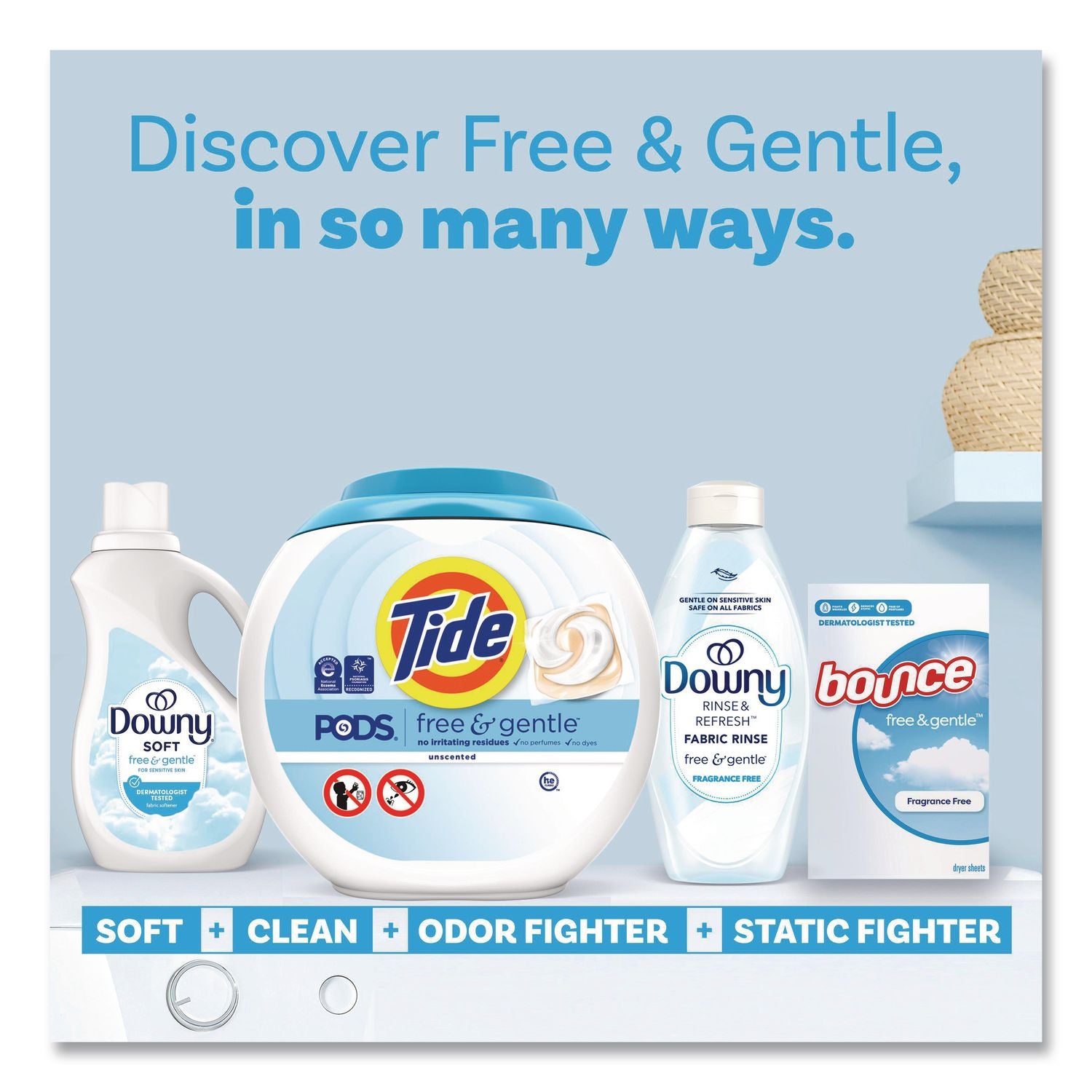 PODS Laundry Detergent, Free and Gentle, 63 oz Tub, 76 Pacs/Tub
