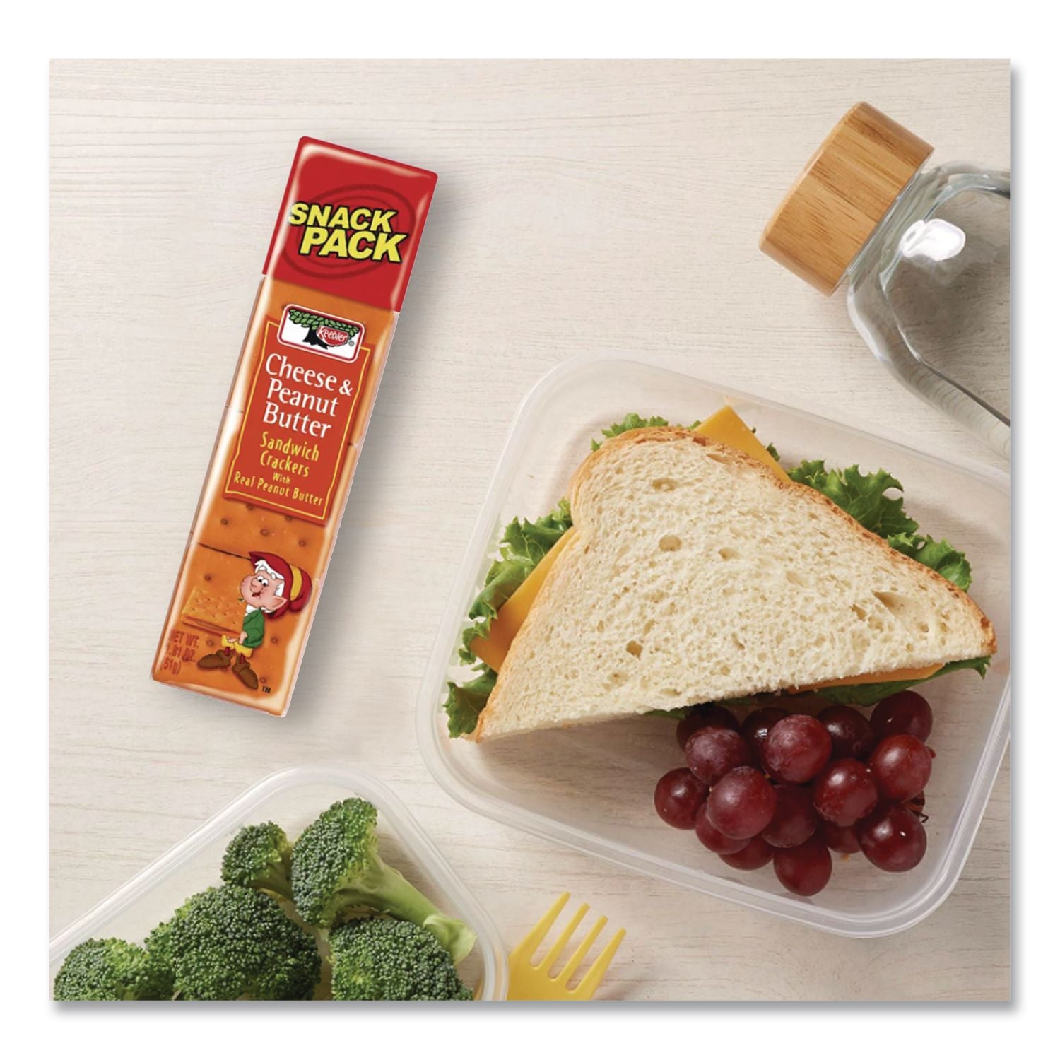 Sandwich Crackers, Cheese and Peanut Butter, 8-Piece Snack Pack, 12/Box