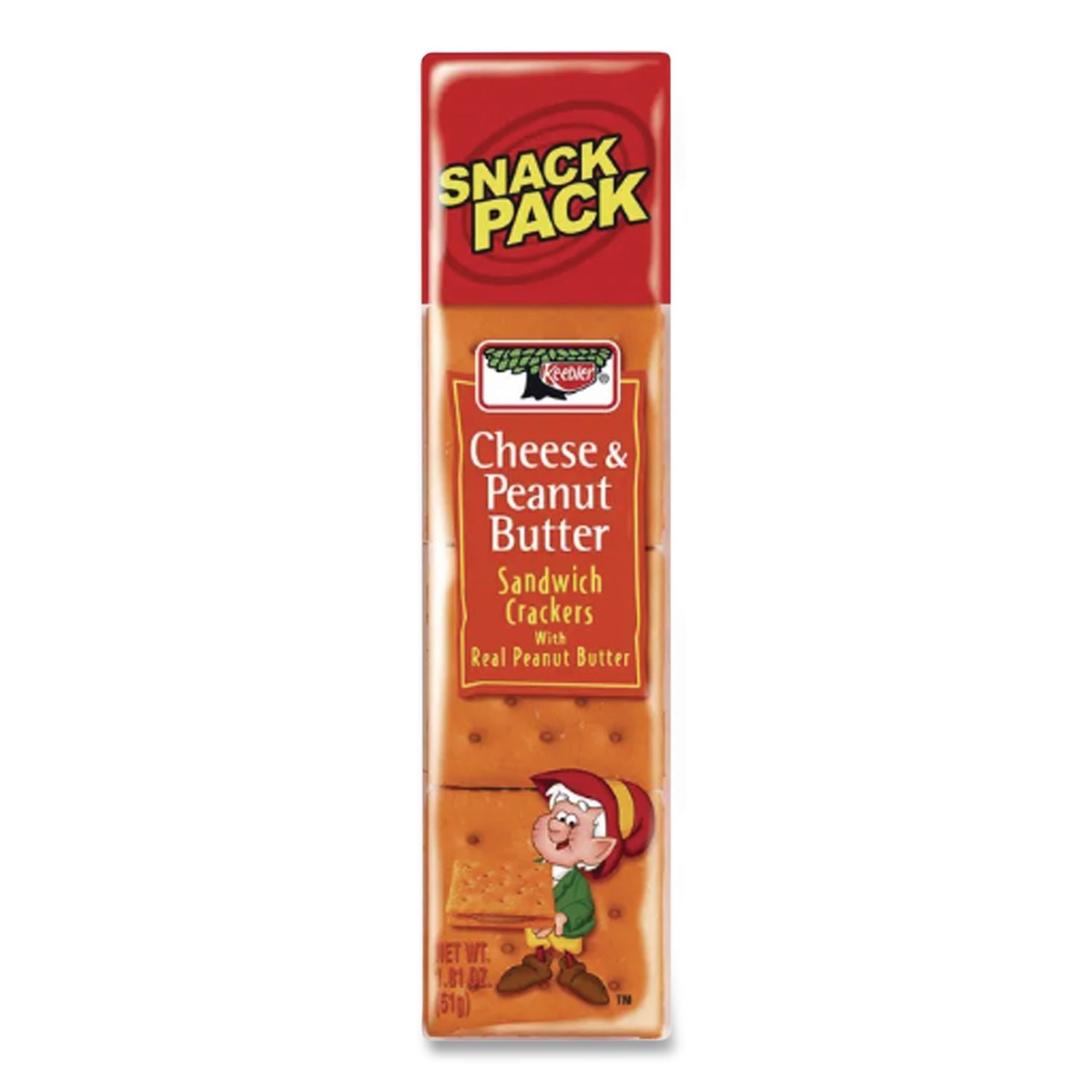 Sandwich Crackers, Cheese and Peanut Butter, 8-Piece Snack Pack, 12/Box
