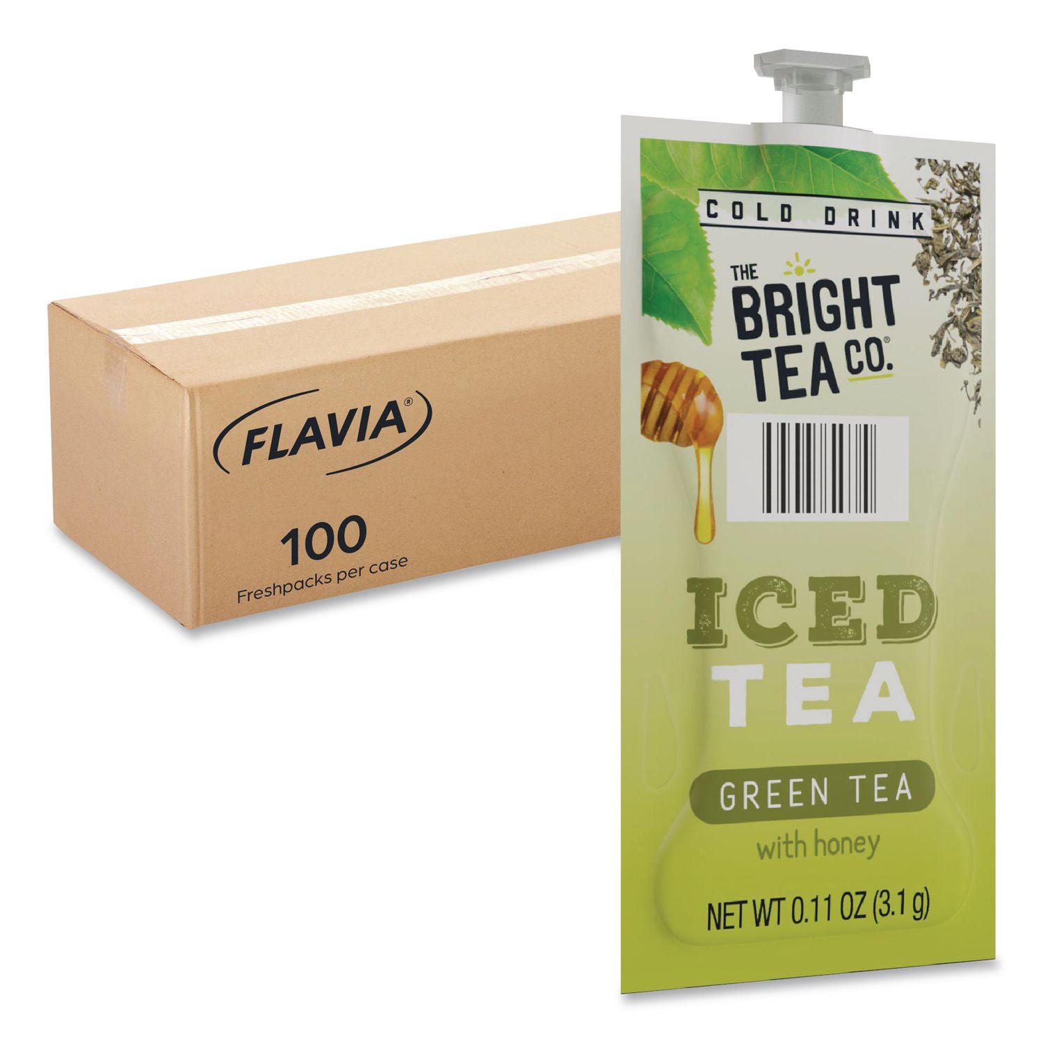 The Bright Tea Co. Iced Green Tea with Honey Freshpack, Green with Honey, 0.11 oz Pouch, 100/Carton