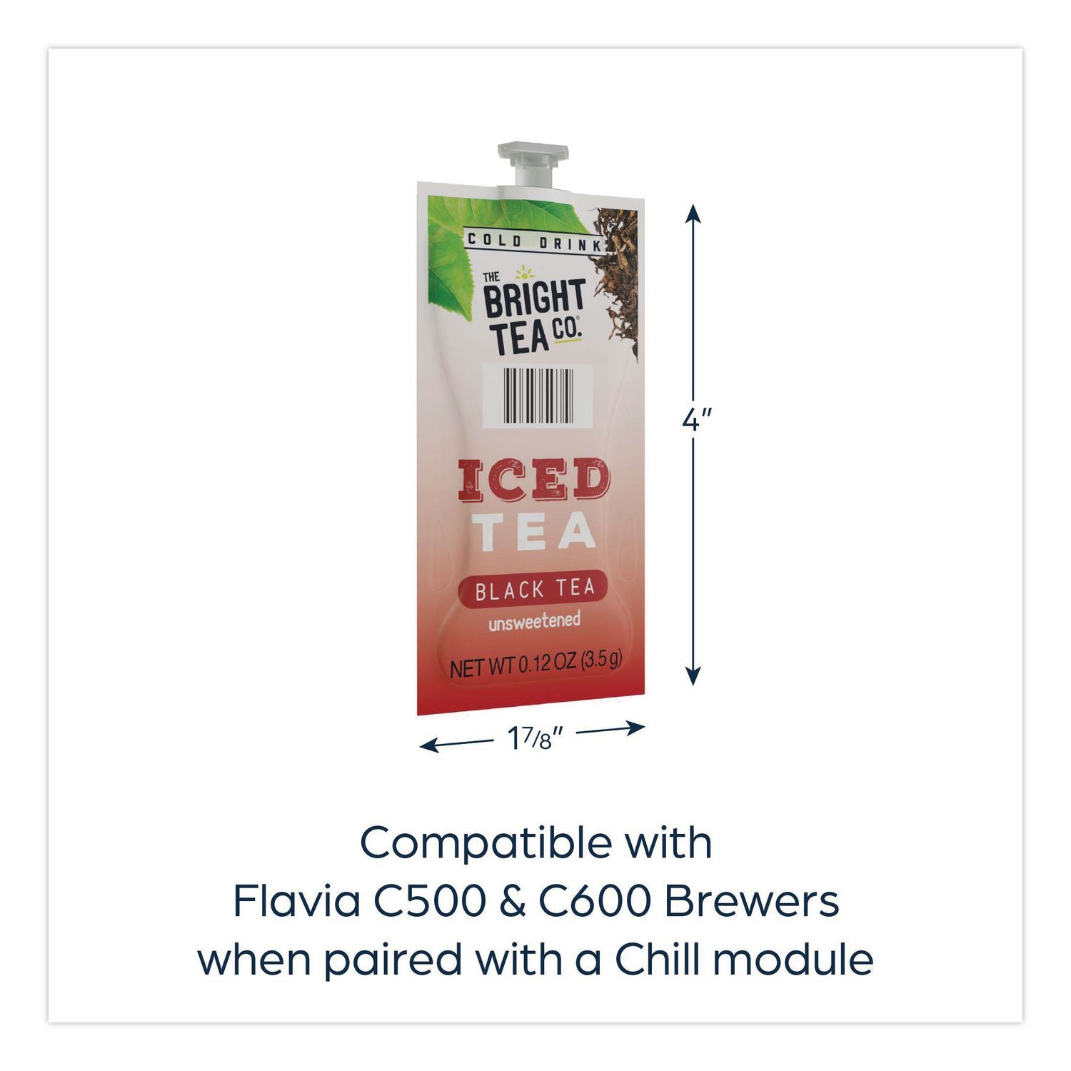 The Bright Tea Co. Unsweetened Iced Black Tea Freshpack, Unsweetened Iced Black, 0.12 oz Pouch, 100/Carton
