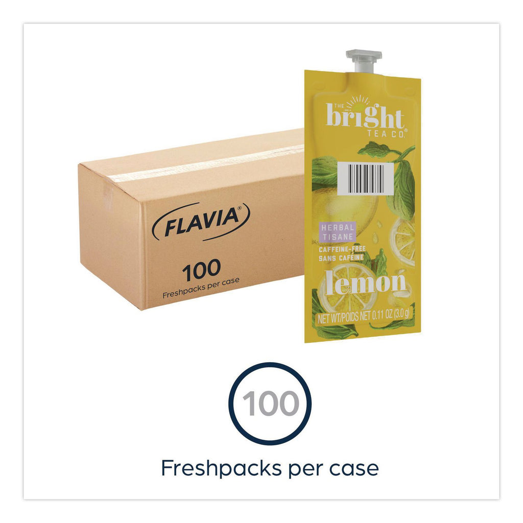 The Bright Tea Co. Lemon Herbal Tea Freshpack, Lemon, 0.11 oz Pouch, 100/Carton