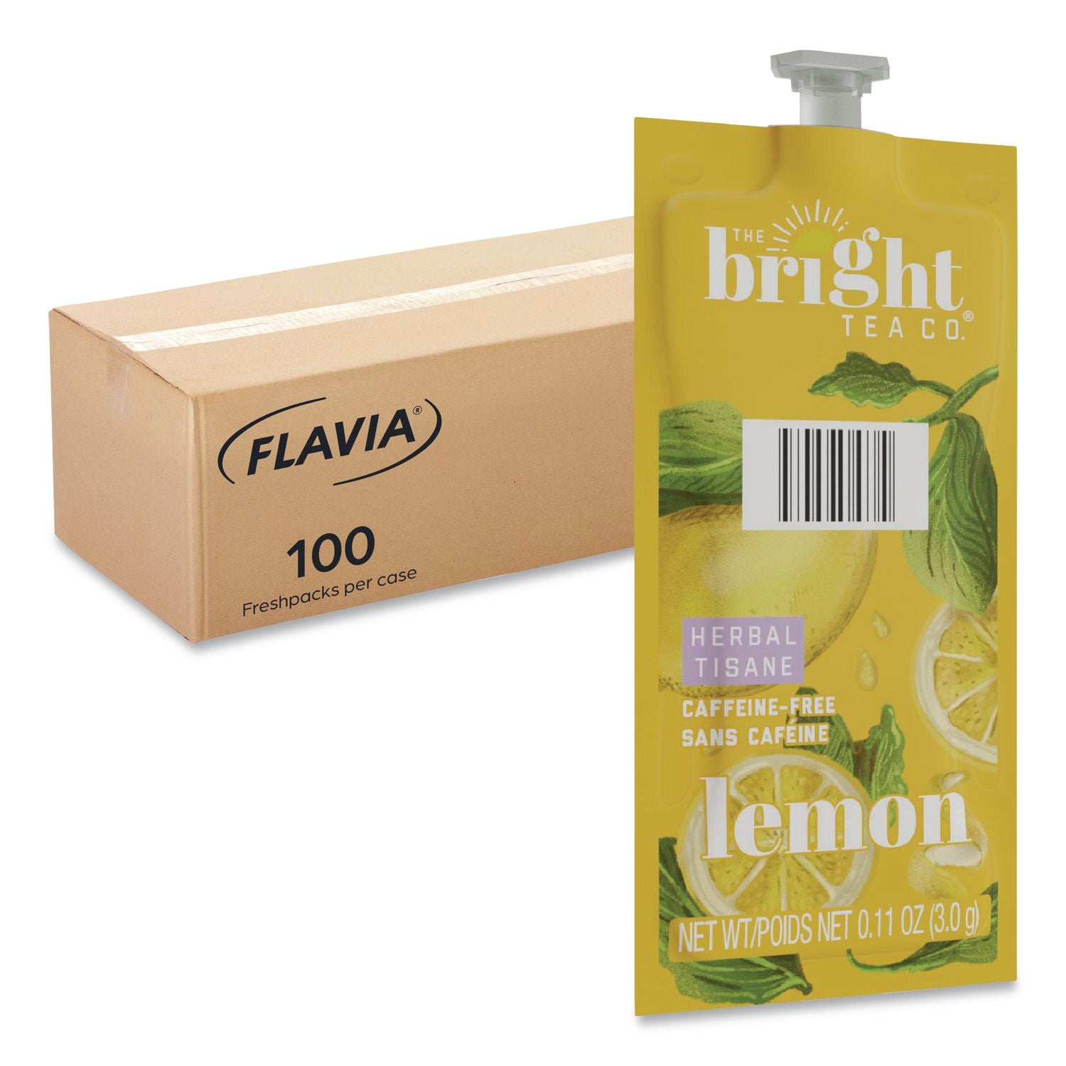 The Bright Tea Co. Lemon Herbal Tea Freshpack, Lemon, 0.11 oz Pouch, 100/Carton