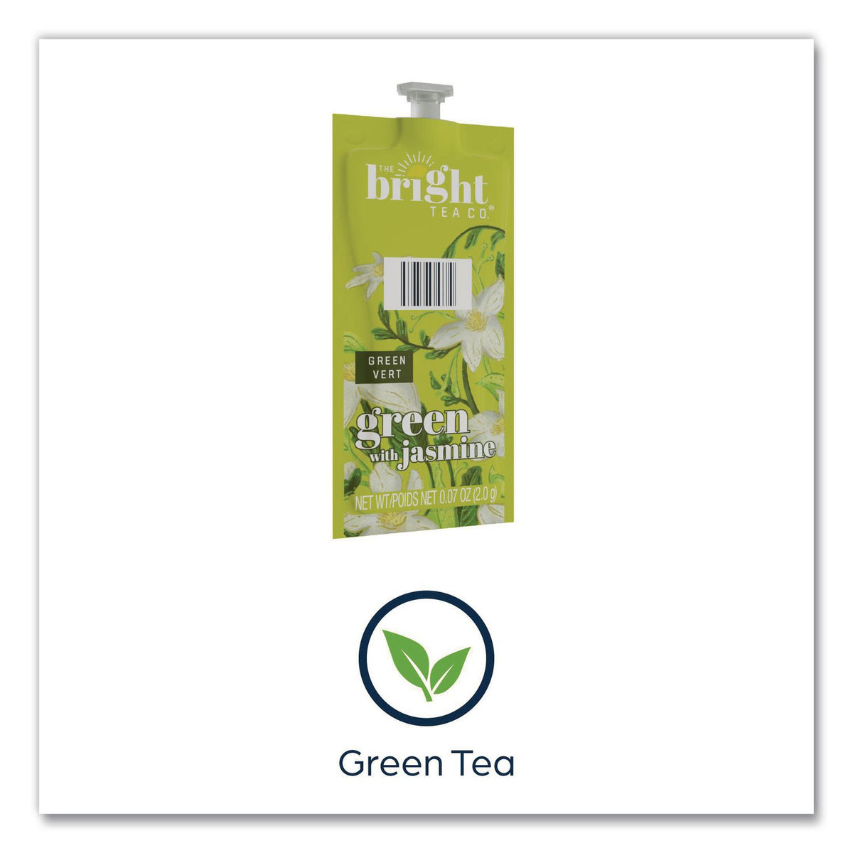 The Bright Tea Co. Green with Jasmine Tea Freshpack, Green with Jasmine, 0.07 oz Pouch, 100/Carton