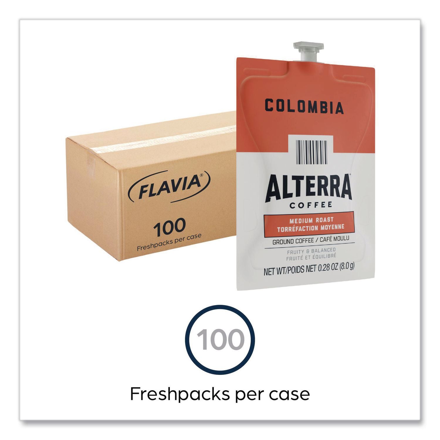 Alterra Columbia Coffee Freshpack, Columbia, 0.28 oz Pouch, 100/Carton
