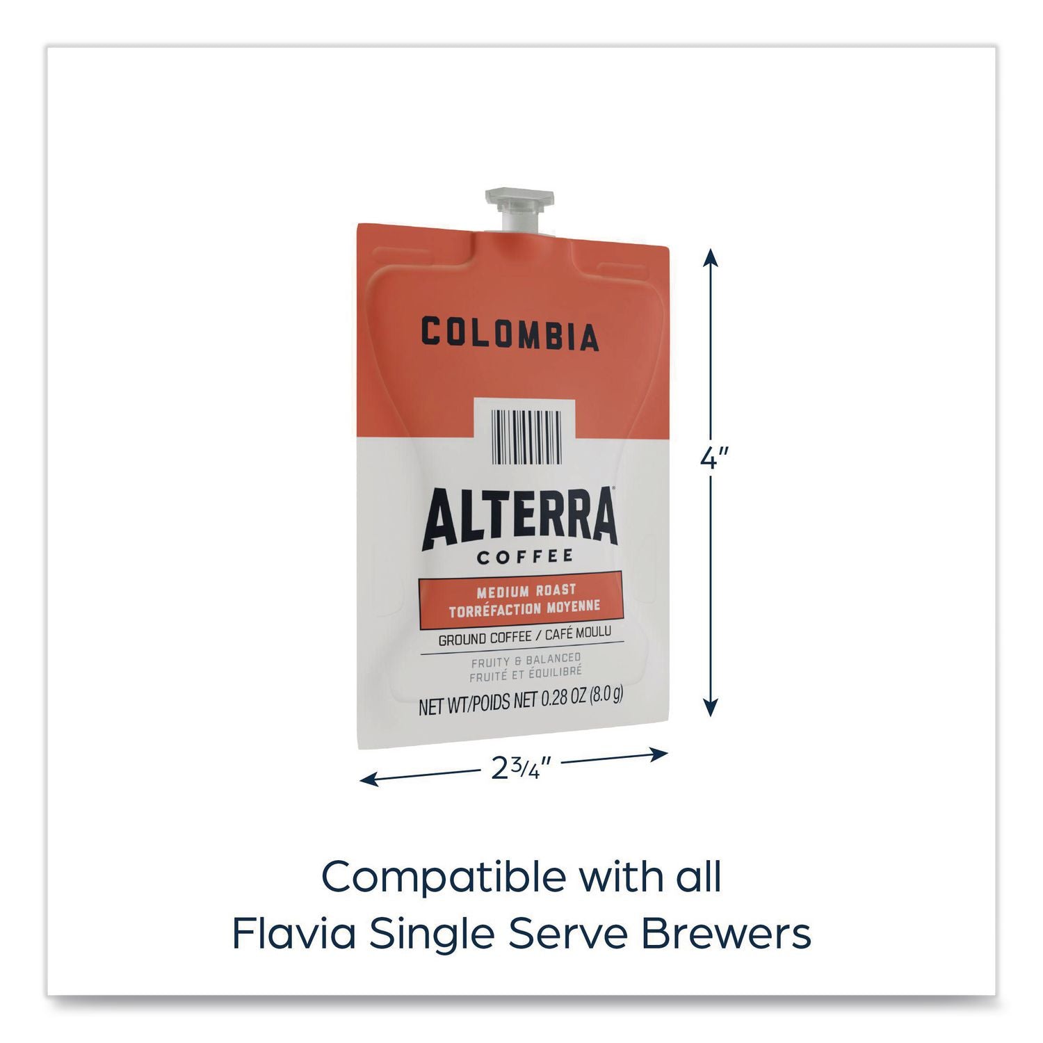 Alterra Columbia Coffee Freshpack, Columbia, 0.28 oz Pouch, 100/Carton
