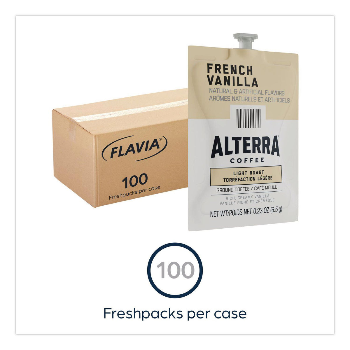 Alterra French Vanilla Coffee Freshpack, French Vanilla, 0.23 oz Pouch, 100/Carton