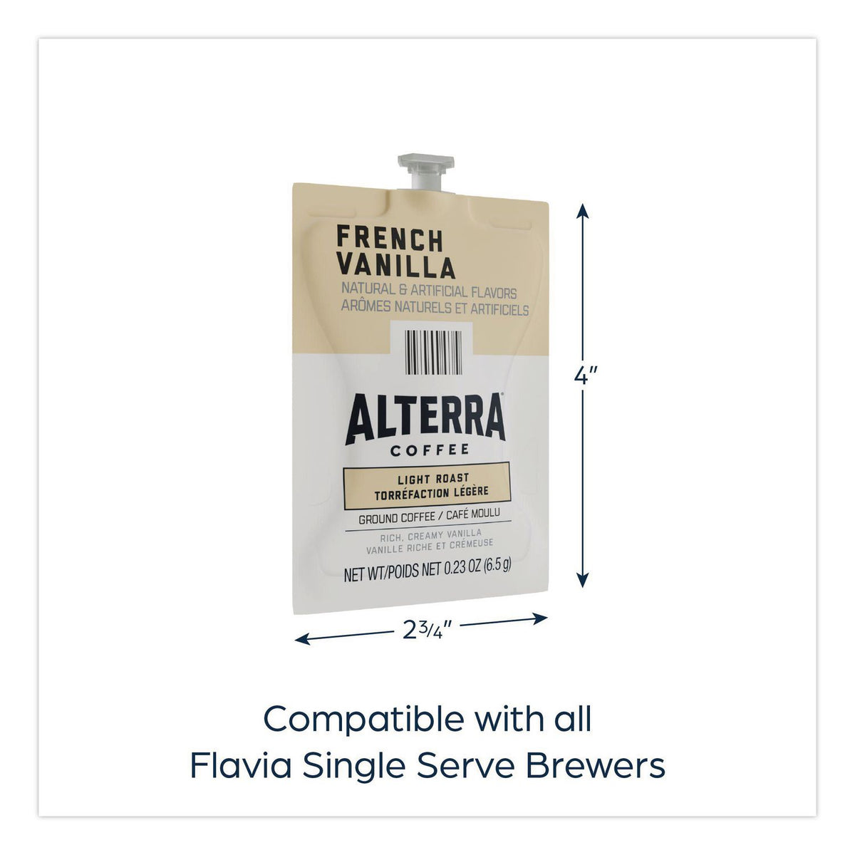 Alterra French Vanilla Coffee Freshpack, French Vanilla, 0.23 oz Pouch, 100/Carton