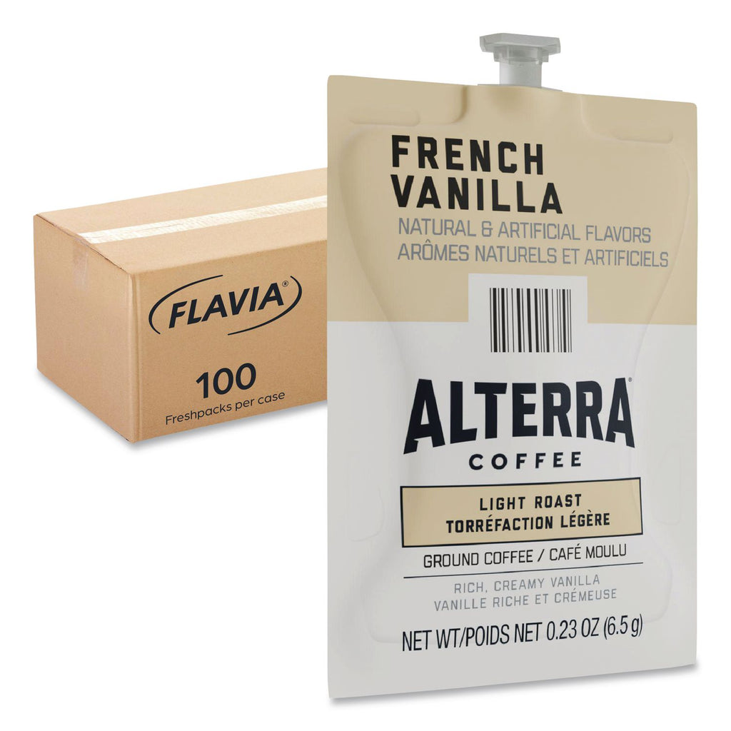 Alterra French Vanilla Coffee Freshpack, French Vanilla, 0.23 oz Pouch, 100/Carton