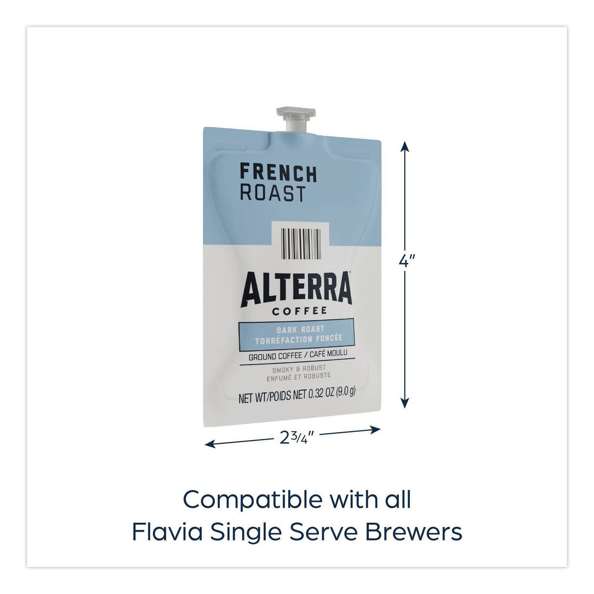 Alterra French Roast Coffee Freshpack, French Roast, 0.32 oz Pouch, 100/Carton