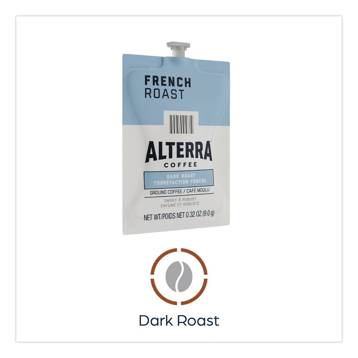 Alterra French Roast Coffee Freshpack, French Roast, 0.32 oz Pouch, 100/Carton