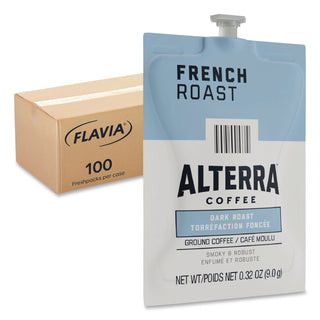 Alterra French Roast Coffee Freshpack, French Roast, 0.32 oz Pouch, 100/Carton