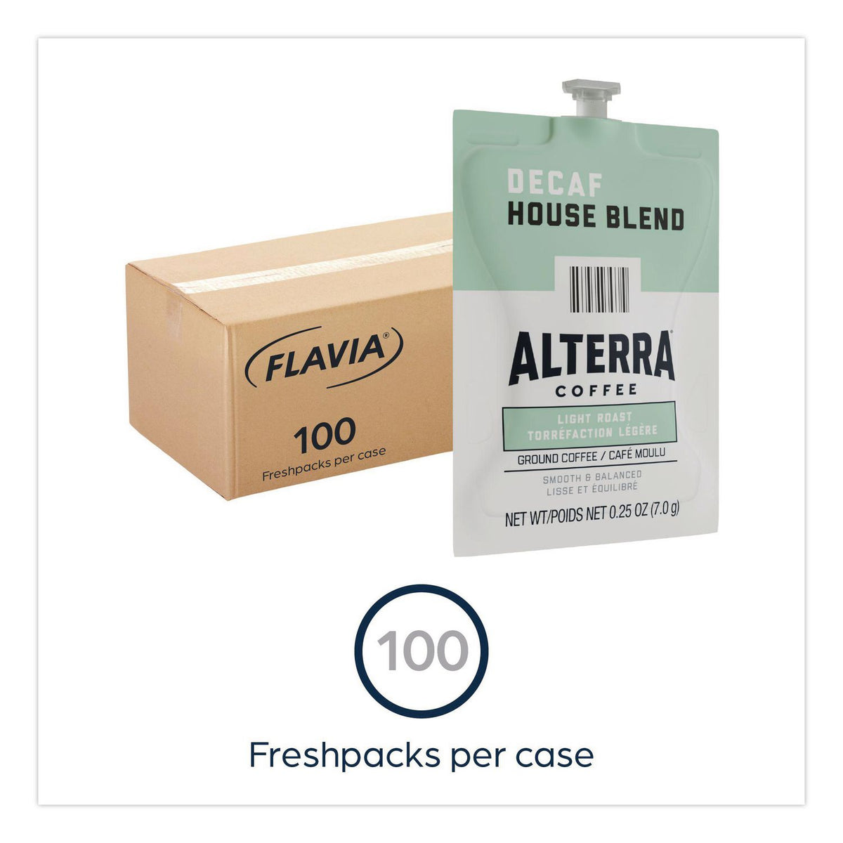 Alterra Decaf House Blend Coffee Freshpack, 0.25 oz Pouch, 100/Carton