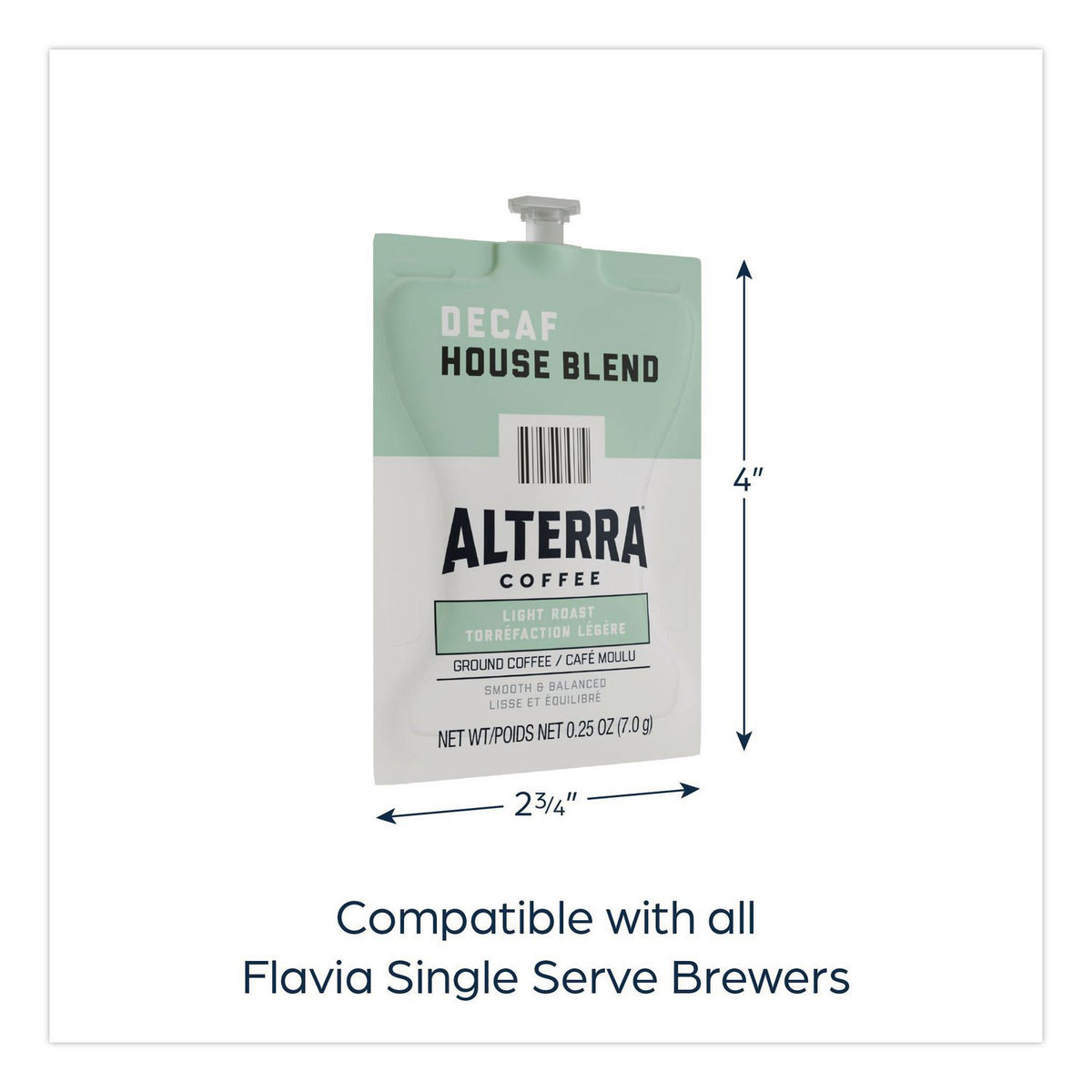 Alterra Decaf House Blend Coffee Freshpack, 0.25 oz Pouch, 100/Carton